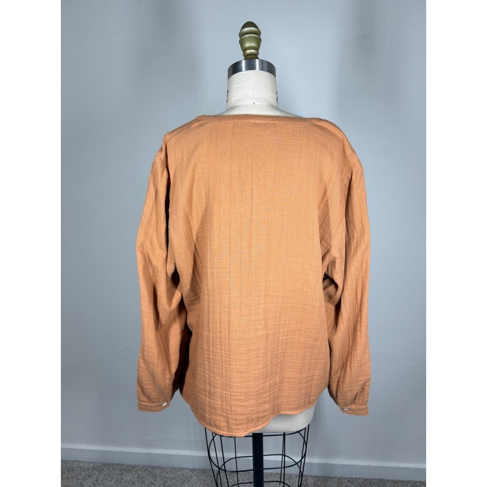 Pure Jill Womens Blouse LP Burnt Orange Embroidered Gauze Boho Peasant Top - Picture 7 of 14
